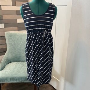 Navy and White Striped Maternity Midi Dress